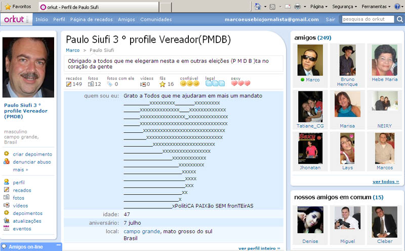 Paulo Siufi avisa que seu nome no Orkut Ã© "fake"
